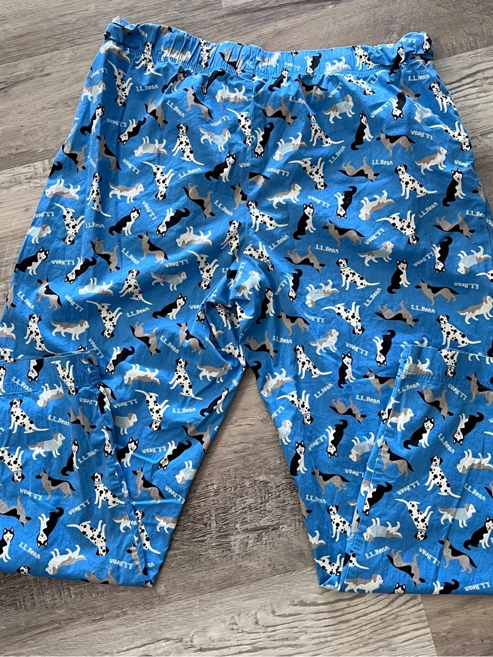 LL Bean Dog Print Pajama Pants Women Sz L Blue Cotton/Spandex NWOT Dog Lover